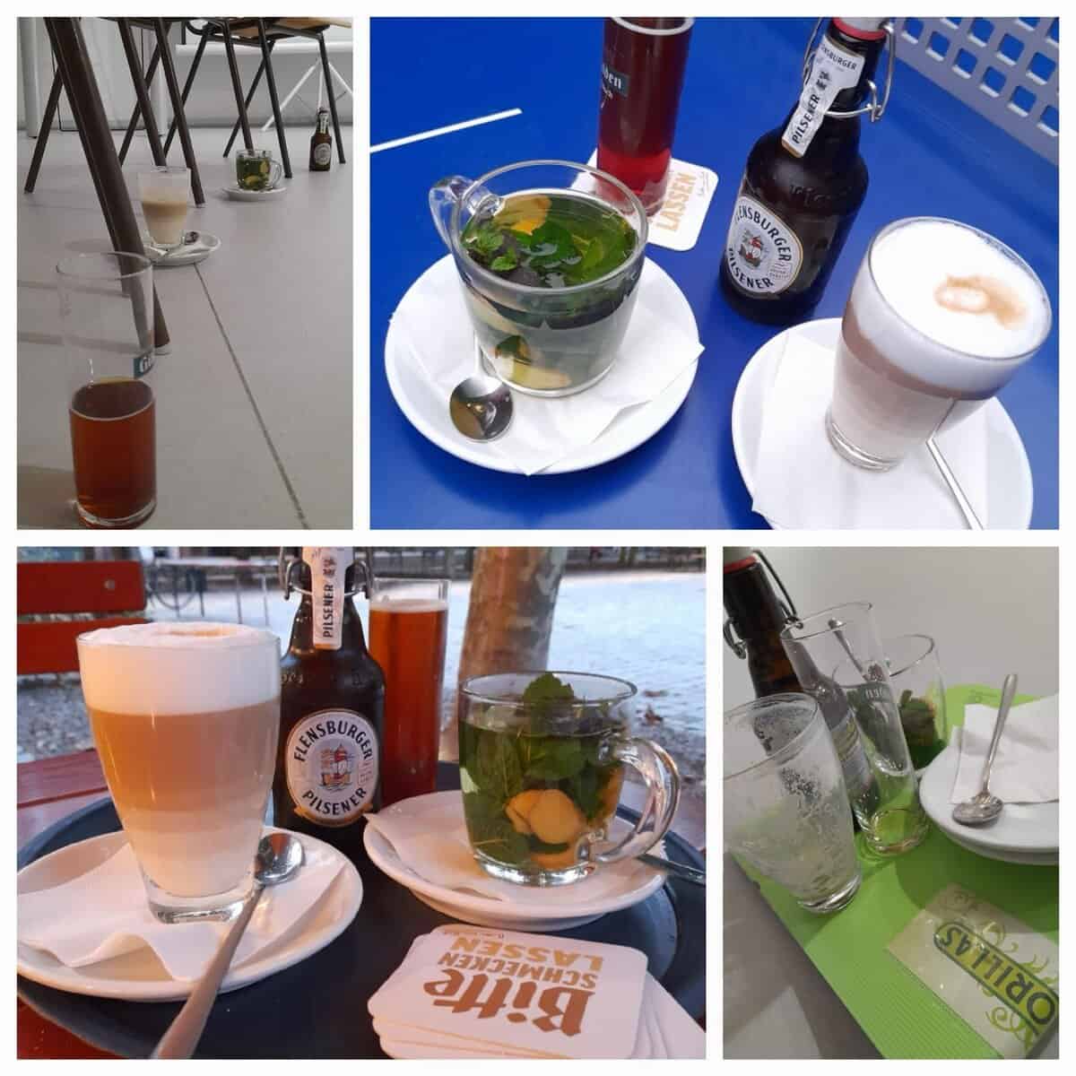 Getränke: Flen, Kölsch-Schuss, Latte Macchiato und Kräutertee